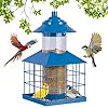 Hanging Bird Feeder for Outdoors Squirrel Proof Metal Wild Bird Feeders Outside Blue 34LB Large Cage Weather Resistant for Finch Chickadee Cardinal