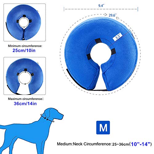 WOOVAN VST Comfortable Inflatable Cone Collar for Dogs,Adjustable Soft Pet Recovery Collar Prevent Pets from Touching Biting Scratching at Injuries Wounds (M)