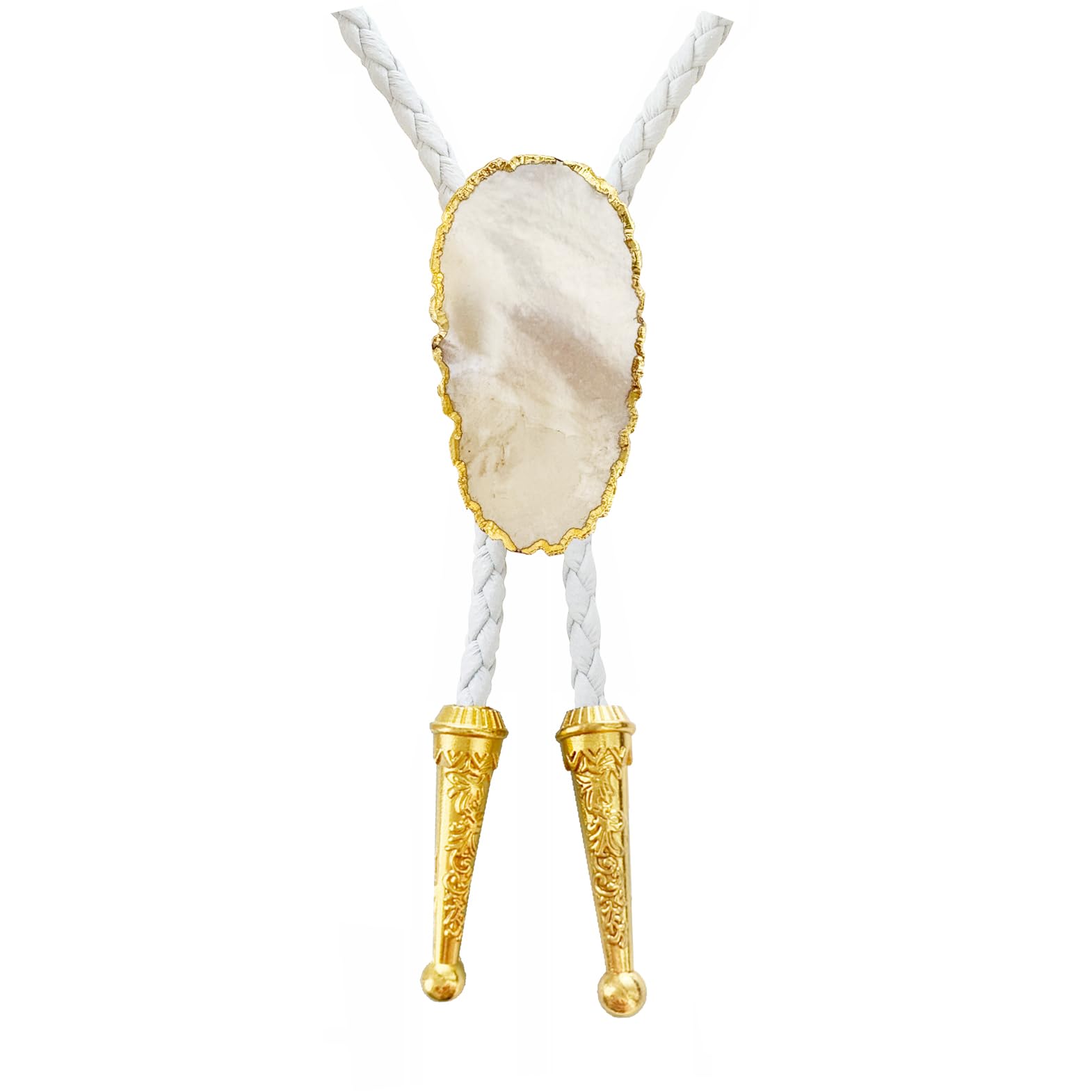 Daisy Del Sol Gemstone Bolo Tie Braided Vegan Faux Leather Natural Stone Gold Handmade Necklace Adjustable Boho Western Jewelry