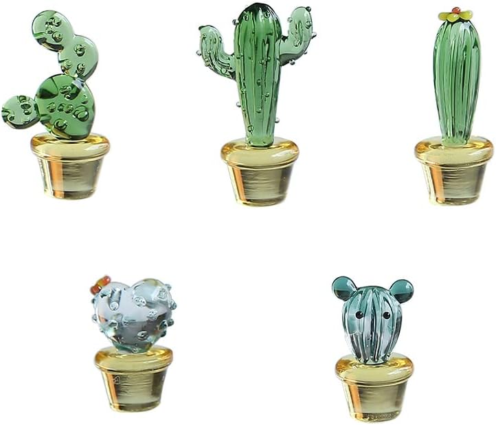 5PCS Mini Glass Figurines Collectibles Hand Blown Cactus Miniature Glass Figurines Assorted Cute Home Office Table Computer Car Dashboard Ornament Decor (Cactus)