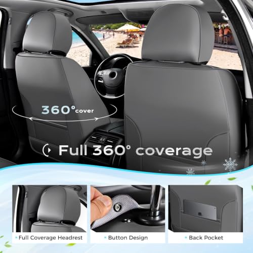 Image of Coverado Car Seat Covers Full Set: Breathable Leather Seat Covers for Front & Rear Seats, Waterproof Car Seat Protector, Universal Fit for Most Cars SUVs Trucks, Gray