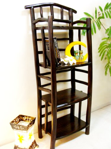 アジアン家具 バリ家具 ♪AR 原木ナチュラル4段ラック(M)♪ ウッドラック 棚 本棚 木製 チーク材