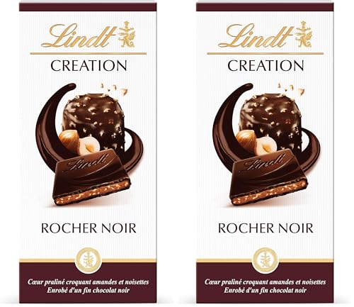 Tablette De Chocolat Noir Création Rocher Lindt – 150g, Praliné Amandes Et Noisettes