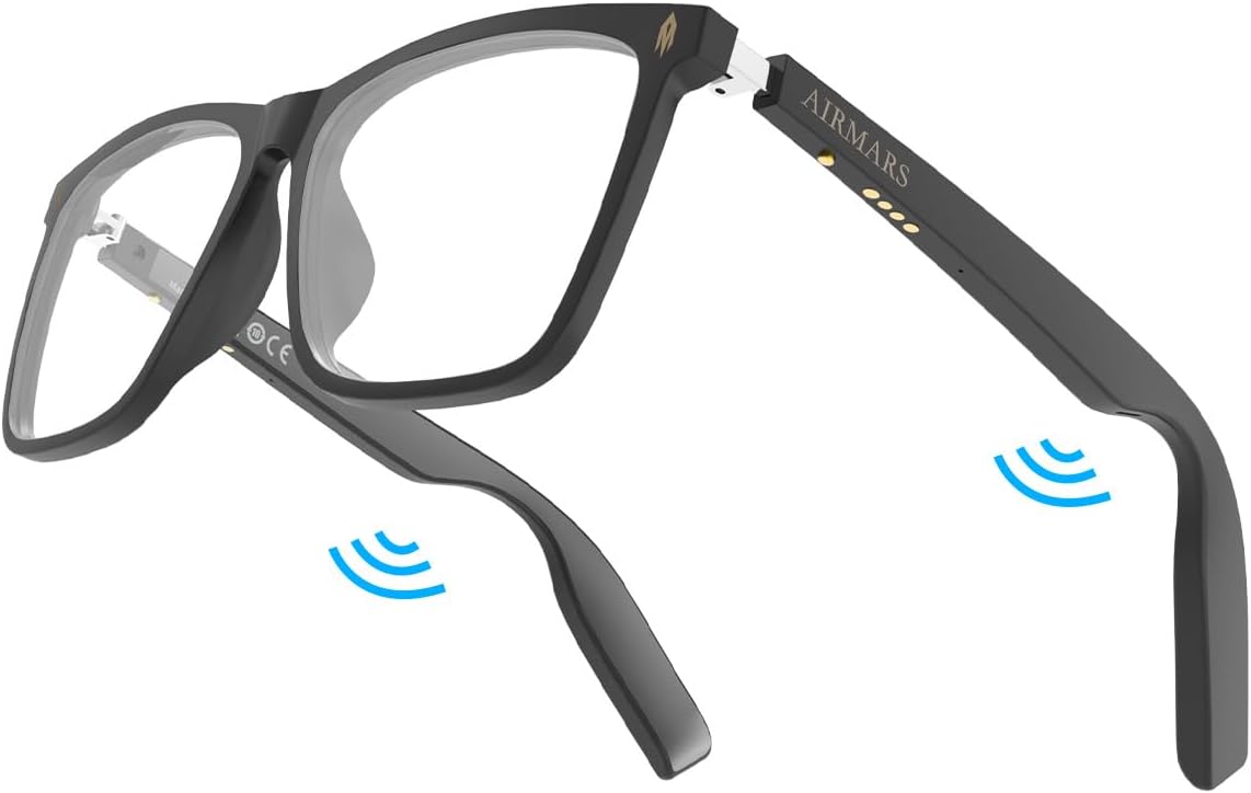 AIRMARS Smart Glasses for Men and Women, Built-in Speaker and Microphone, Photochromic Blue Light Filtering Lenses, UV Protection Polarized Bluetooth Sun Glasses (Transparent)