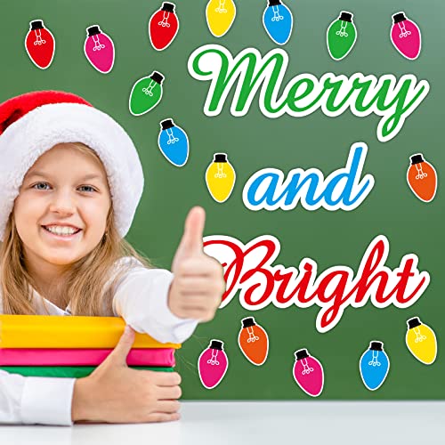 Image of Christmas Bulletin Board Decorations, Merry and Bright Light Bulb Paper Cutouts Xmas Holiday Winter Classroom Wall Decorations for Kids Nursery Home Bedroom