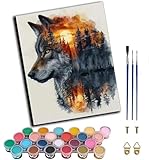 WANGWANGMIAO Malen nach Zahlen für Erwachsene,Wald Sonnenuntergang Reflexion Wolf DIY Zahlen Ölgemälde ab 5 6 7 Jahre, Handgemalt Décor Geschenk mit 3 Pinsel und Acrylfarben (40x50cm),ohne Rahmen