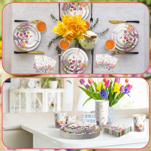 Hsei 250 Pcs Tulip Floral Plates and Napkins Party decorations Disposable Tableware Sets Baby Shower Birthday Party Supplies Serves 50 Guests Dinnerware Baby Bridal Shower Party Favors - Thumbnail 5