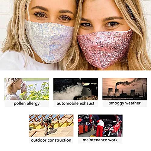 Ybshin Bling Lace Face Masks For Women White Sequins Mask Masquerade Wedding Lace Mask For Women And Girls Adjustable Ear Loops Reusable Nightclub Rave Anti Dust Mouth Shield #TOP6