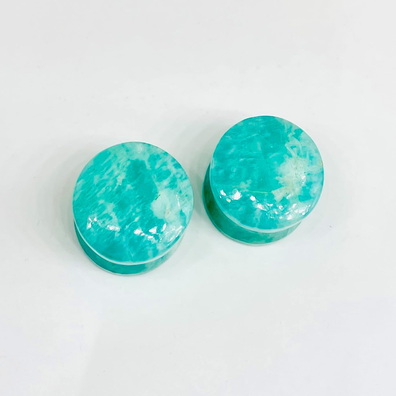 Natural Amazonite Gemstone Double Flared Ear Plugs – Handmade Stone Gauges, Polished Stretching Jewelry for Stretched Ears, Organic Body Piercing Jewelry