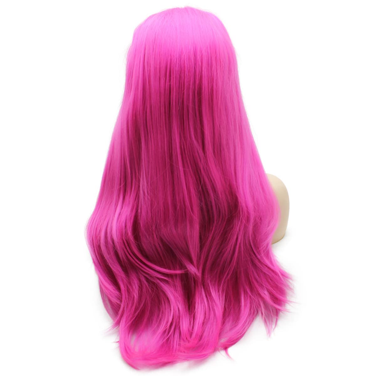 Peakia Long Straight Pink Half Hand Tied Synthetic Lace Front Wig