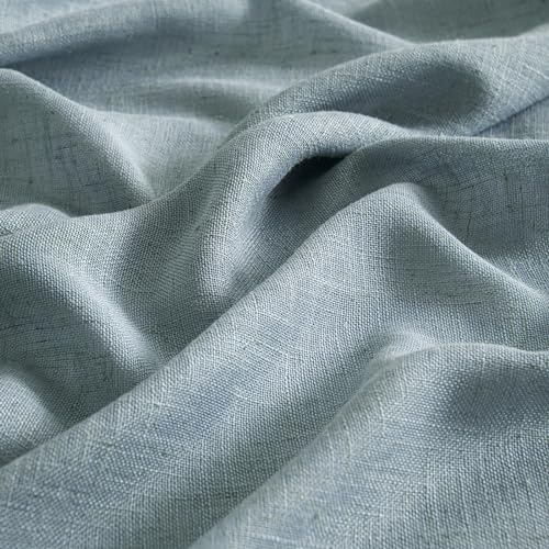 MIULEE Dusty Blue Linen Curtains 63 Inch Length 2 Panels for Bedroom Living Room, Soft Thick Linen Textured Kitchen Window Drapes Semi Sheer Light Filtering Back Tab Rod Pocket Burlap Look Decor