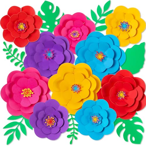 Mooliwe 30 Pcs Mexican Paper Flowers and Leaves Decorations for Wall DIY Flower Bulletin Board 3D Fiesta Paper Floral Backdrop Decoration for Photo Backdrop Classroom Mexican Back to School Party