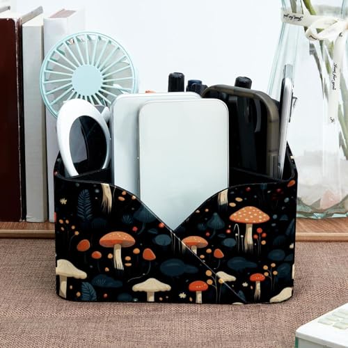 Boîte de rangement de bureau avec compartiments stylos au motif champignon noir chic
