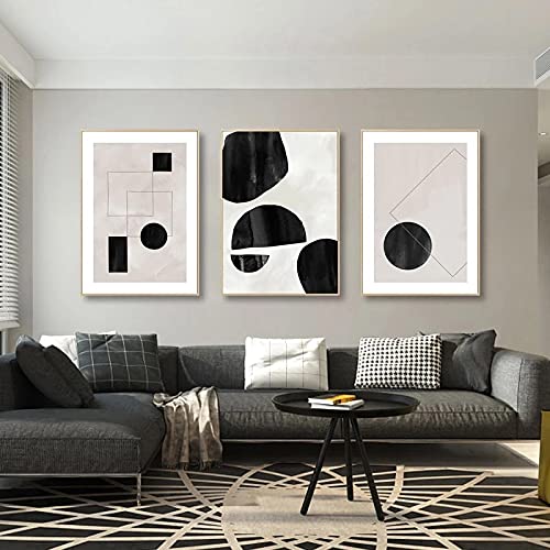 Affiche moderne triptyque abstrait géométrique noir et blanc 50x70cm sans cadre pour salon