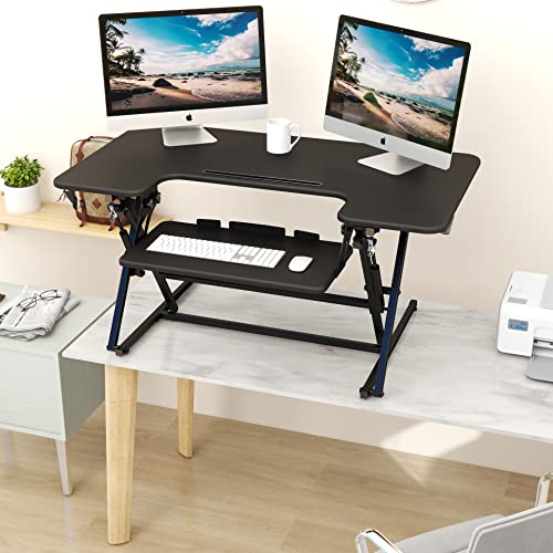 Lubvlook Standing Desk Converter, 42 X 24 Inches Height Adjustable Sit Stand Desk Riser For Dual Monitors With Keyboard Tray, Black #TOP6