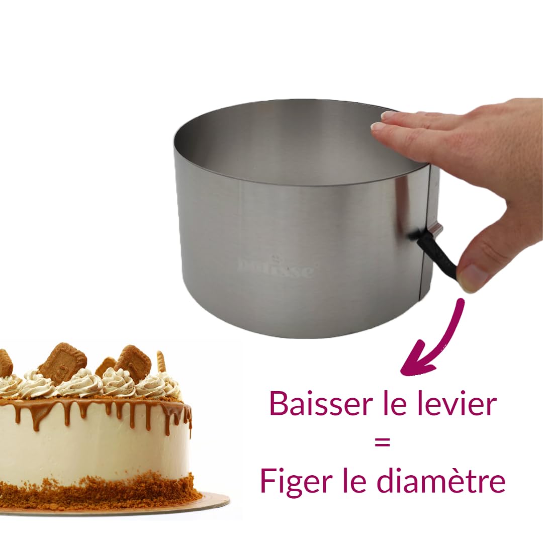 patisse 72457 - Regulowany okrąg do ciasta, wysuwany okrąg do ciasta z dźwignią zaciskową - Stal nierdzewna - wysokość 9cm x Ø 17 do 30cm
