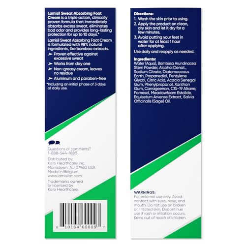 image for Lamisil Sweat Absorbing Foot Cream, Foot Odor Eliminator, Instantly Ab