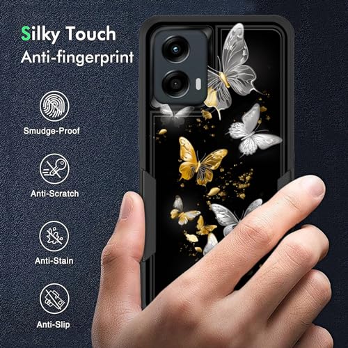 KJFHDJFDH for Moto G Stylus 5G 2024 Case,Dual Layer Hybrid Heavy Duty Rugged Shockproof Hard PC +Soft Silicone Protective Case for Motorola Moto G Stylus 5G 2024,Silver Golden Butterfly - image 5