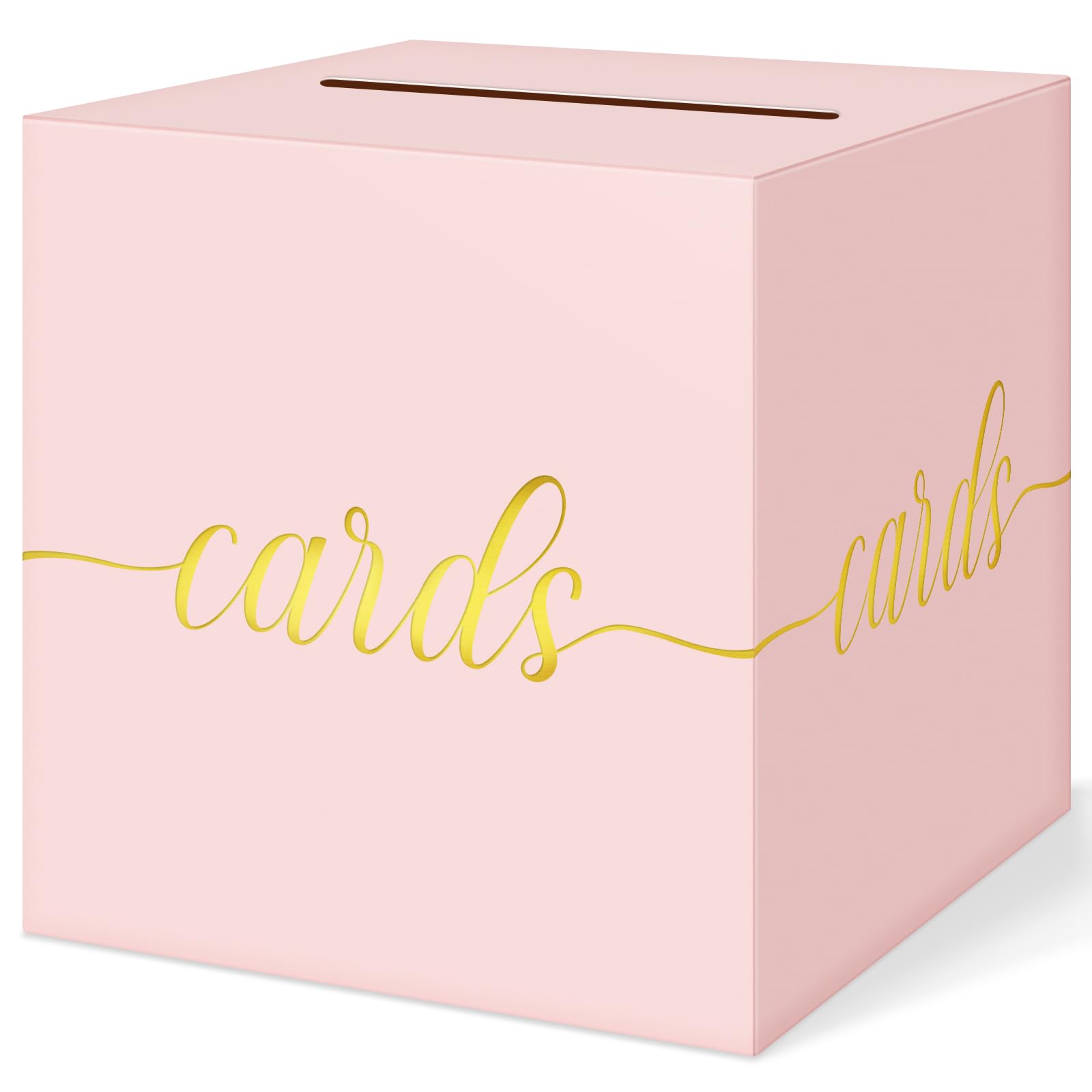 QIKSION Elegant Pink Card Box for Party, Gold Foil Baby Shower Card Box