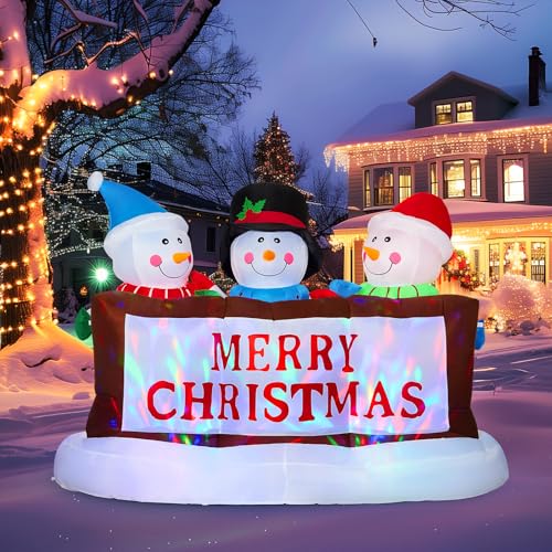 SOLLED 8 FT Christmas Inflatables Snowman, Giant Blow Up Yard Decorations with RGB Rotating Lights, Indoor Outdoor Christmas Decorations for Yard Garden Lawn Xmas
