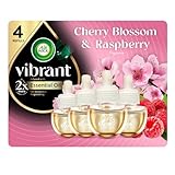 Air Wick Vibrant Plug In Scented Oil Refill, Infused with Essential Oils, Plug In Air Fresheners for Home, Cherry Blossom & Raspberry, 4 ct