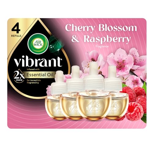 Air Wick Plug-In Scented Oil Refills 4 Count Cherry Blossom & Raspberry Air Fresheners Essential Oils