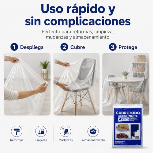 Miniatura 6 de Plástico Cubretodo Protector Multiuso Para Tapar Suelos, Muebles, Puertas, Ventana Interior Y Exterior 4x3 M, 6 Micras Básico 1 Pieza