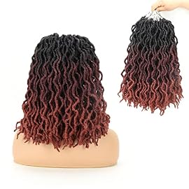 Eliza 14 Inch Wavy Gypsy Locs Ombre Red Soft Locs Crochet Hair 8 Packs Goddess Faux Locs Crochet hair African Roots Synthetic Braiding Hair Extensions for Black Women(14″,8 Packs, OM3T530350)