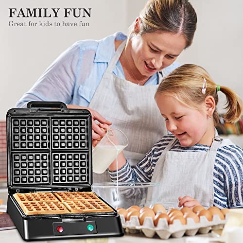 Redmond Waffle Maker, Nonstick 4 Slice Square Waffle Iron, Compact Classic Stainless Steel Waffle Maker For Family Use Breakfast, 1300W, Black #TOP5