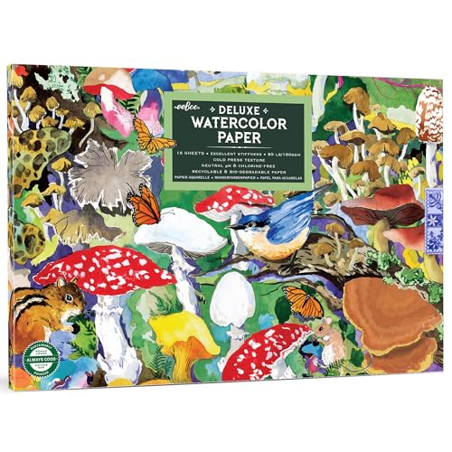 eeBoo: Mushroom Watercolor Pad - 16 Sheets, 180GSM/85 lB Paper, 9.5 x 6.5 Book, Adults Arts & Crafts Supplies, Neutral PH, Chlorine-Free by eeBoo - Used condition - US$12.55