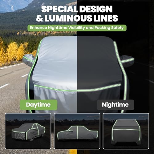Image of Cartist Car Cover for Chevrolet Silverado Crew Cab 6.6ft Short Bed 2000-2018 4 Door, Door Zipper & Night Reflective Strips, UV Rain Snow Protection