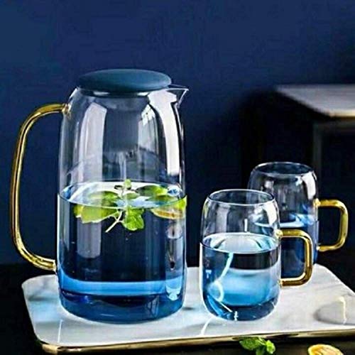 1500 ml großer Wasserkocher Borosilica Glas Teekanne Set mit Deckel Gold Griff Tassen für Fruchtsaft Wasser und Kaffee Teekanne