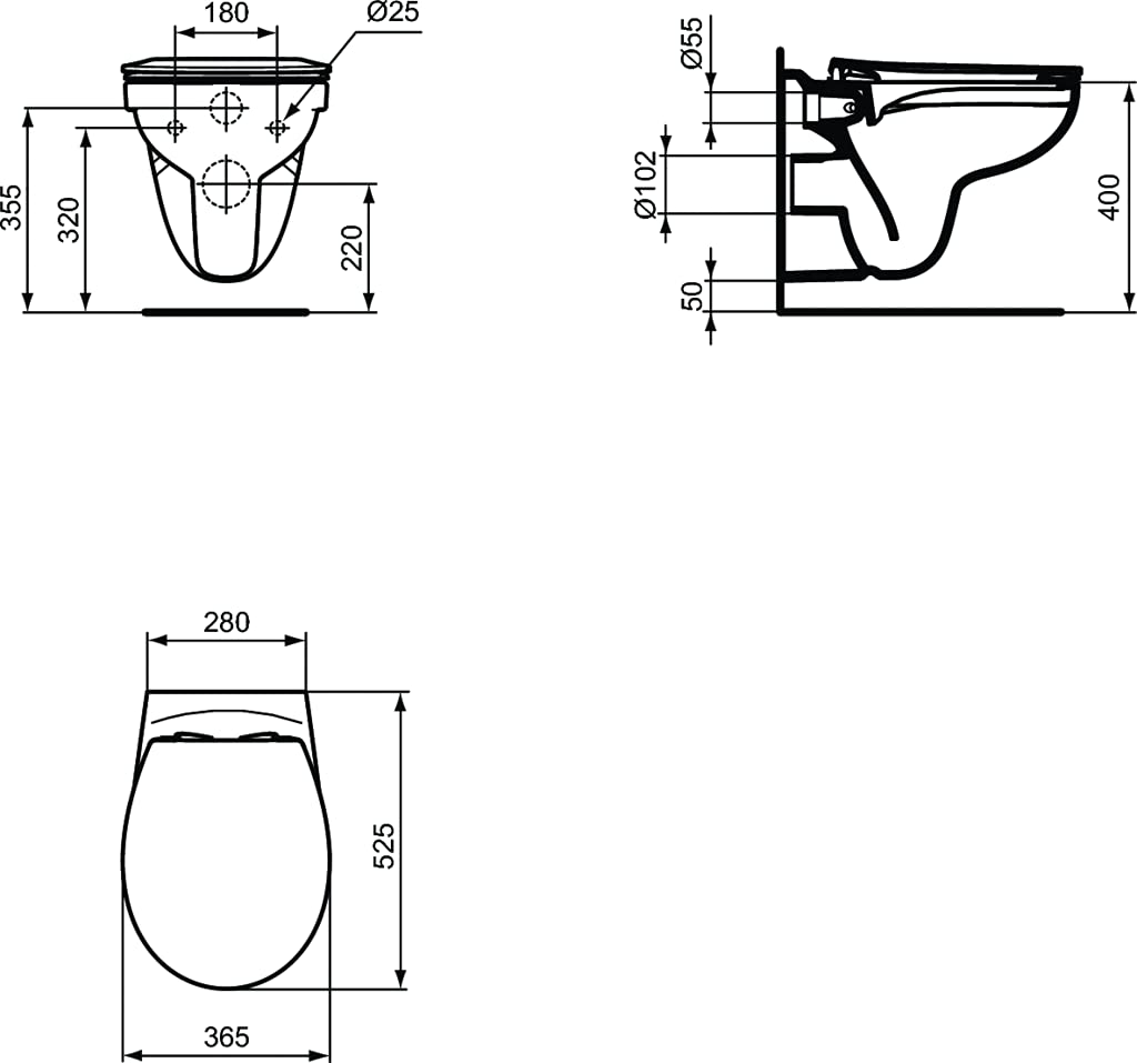 Ideal Standard TIRSO Pack wc suspendu Blanc, Cuvette sans bride, Abattant avec Frein de chute pour une fermeture douce et silencieuse, Résistant et Facile à nettoyer, R034301