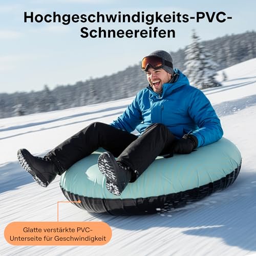 SereneLife Tube 112/122 cm – Aufblasbarer Schneereifen mit Griffen und Schleppleine XXL Rodelreifen für Kinder und Erwachsene – rutschfeste Hartboden-Schale – Perfekt für Schneespaß im Winter