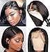 Leeven 8 Inch 130% Denisty Natural Black Short Lace Front Human Hair Wig Brazilian Virgin Straight Lace frontal wigs Human Hair Bob Wigs with Baby Hair for Women
