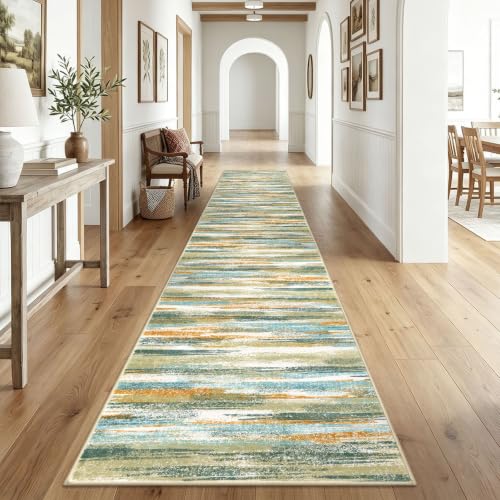 Lansny Abstract Washable Runners for Hallway 2.6x18 Runner Rug Non Slip