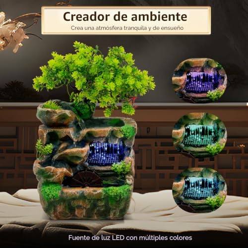 Miniatura 5 de Zen Fuente De Mesa Con Luz Led Feng Shui Cascada Interior Fuente De Resina Relajante Decoración De Habitación Para Salón Oficina H 30cm