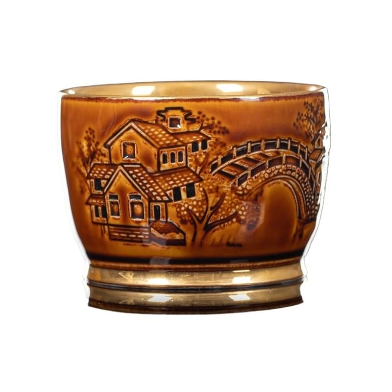 Taza de té Tazón dorado - Juego Celadon Kung Fu cerámica individual for uso doméstico Recipiente for remojo(A)