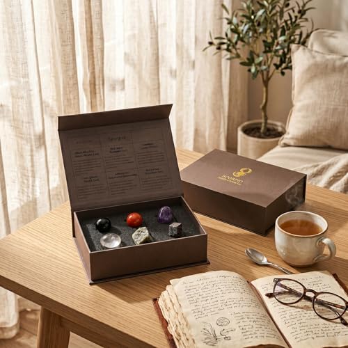Juliful Unic Scorpio Zodiac Set – 6 Crystals for Emotional Depth & Transformation, Includes Labradorite, Red Garnet, Amethyst + 3 in Luxury Box, Astrology Crystals Healing Stones Gifts — view 6