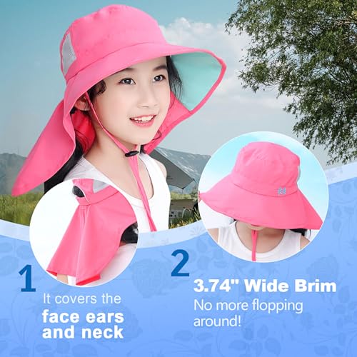 Kids Sun Hat Toddler Beach Play Hats Sun Protection Fishing Hat with Neck Flap UPF 50+ Wide Brim Boys Girls Ages 5-134