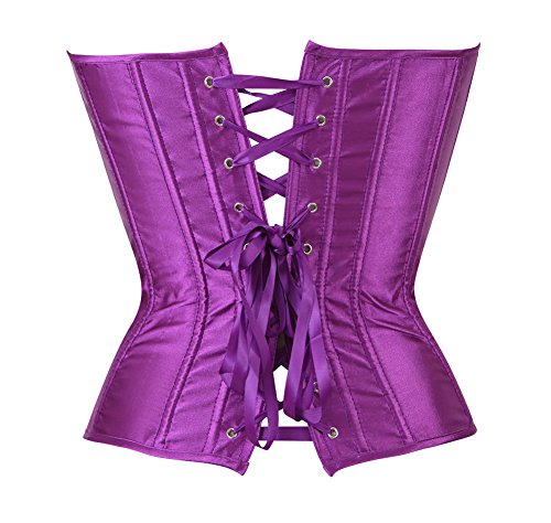 Women's Bustier Corset Top Sexy Lingerie Sets Purple Satin Waist Cincher #TOP2