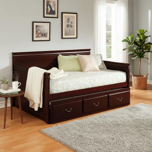 Image of APRODZ Mango Wood Carss Daybed with Trundle Bed for Home Bunk Bed for Bedroom (Brown Finish)