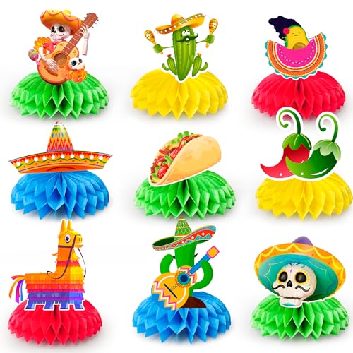Centros de mesa mexicanos de panal para fiesta del Cinco de Mayo con 9 piezas decorativas