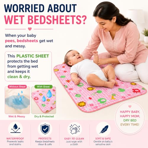 Image of Mommers New Born Baby Waterproof Plastic Dry Sheets | Mattress Protector Sheets Medium Size | Diaper Changing Mat for Infants & Toddlers | Waterproof & Reusable Mattress Protector | Baby Oiling Mat