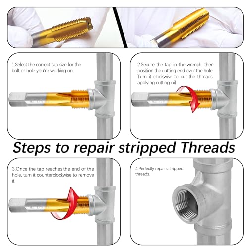 Image of 1 /4-18 NPT Pipe Tap and 7 /16 inch Drill Set,M2 HSS Hand Threading Plumbing Tap Set for Plumbers Mechanics DIY Thread Cutting Tools