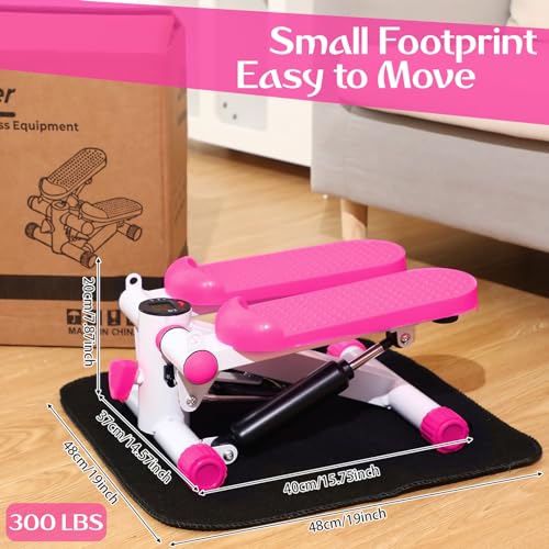 Lemosae Steppers for Exercise Fitness Stair Stepper with 300 lb Loading Capacity Mini Stepper Stair with LCD Monitor and Resistance Bands Adjustable for Home Office Workouts (Hot Pink)