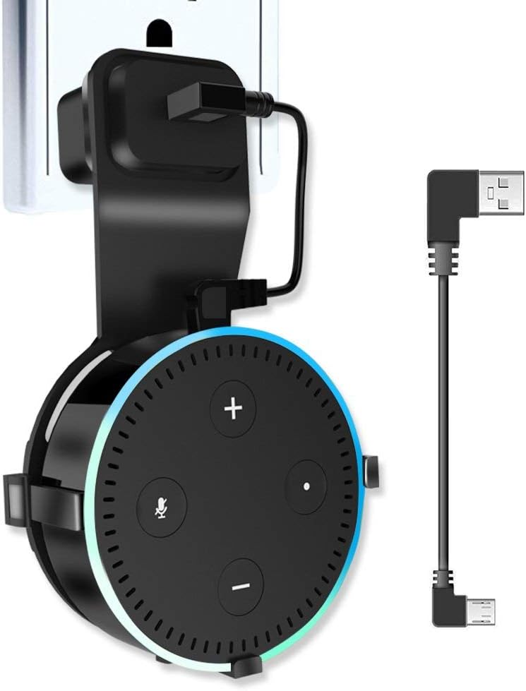 Echo Dot 2nd Generation Wall Mount Hanger Holder Stand, Alexa Accessories Outlet Speaker Holder Round Voice Assistants Stand Your Smart Home with Short Cable (Black)