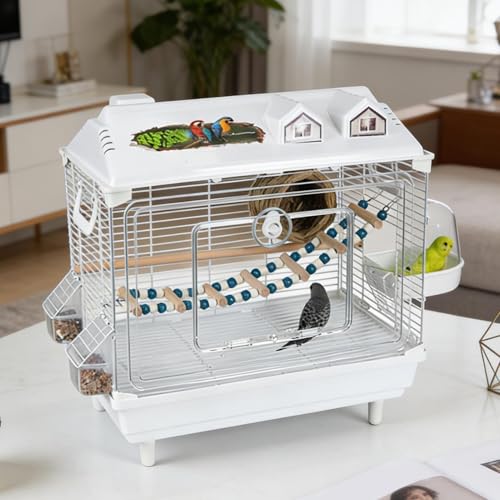 Vogelkäfig, transparent, tragbar, Nymphensittichkäfig mit Holzstange, für Aras, Finken, Lovebird im Innenbereich-3