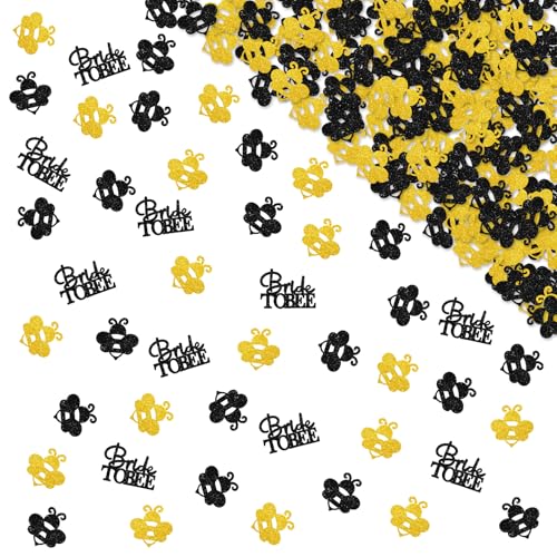 130pcs Bride To Bee Confetti, Bumble Bee Bridal Shower Paper Scatter, Gold Glitter She Found Her Honey Table Scatter, Bee Theme Wedding/Engagement Party Decoration