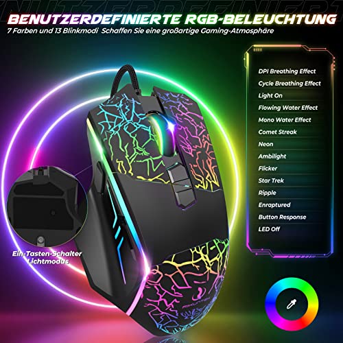 Riikuntek Wired Gaming Mouse, Gaming Mouse With 8 Programmable Buttons (Fire Button), 7200 Dpi, Rgb Backlit Multicolor, Ergonomic Optical Gaming Mouse For Pc Laptop Black #TOP3